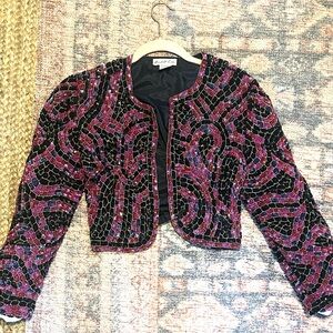 Vintage Hudson’s Silk Beaded Cropped Jacket Hand Embellished Marshall Field’s